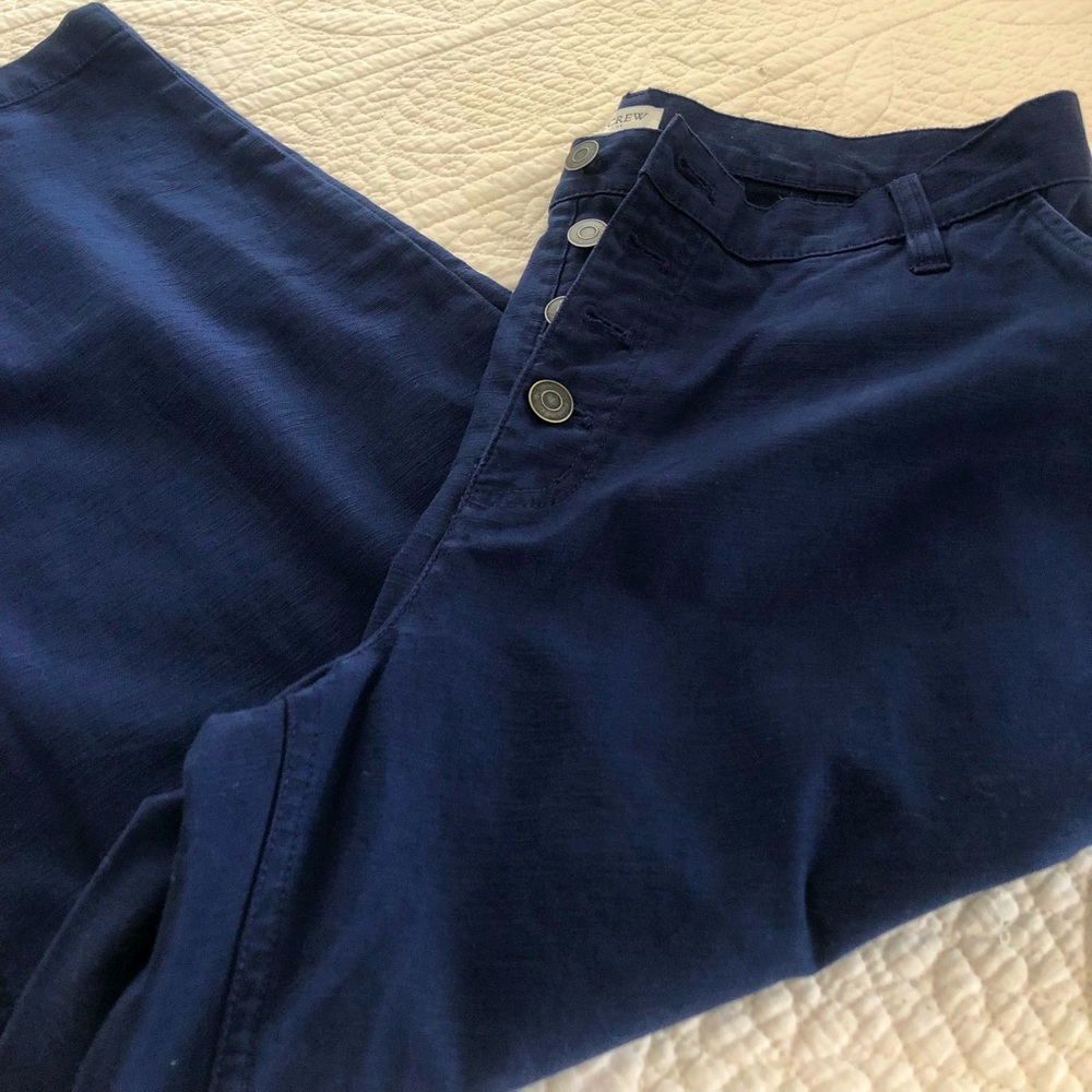 Navy blue, button front, JCrew wide leg pants